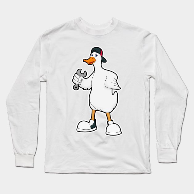 Duck as Craftsman with Tool & Cap Long Sleeve T-Shirt by Markus Schnabel